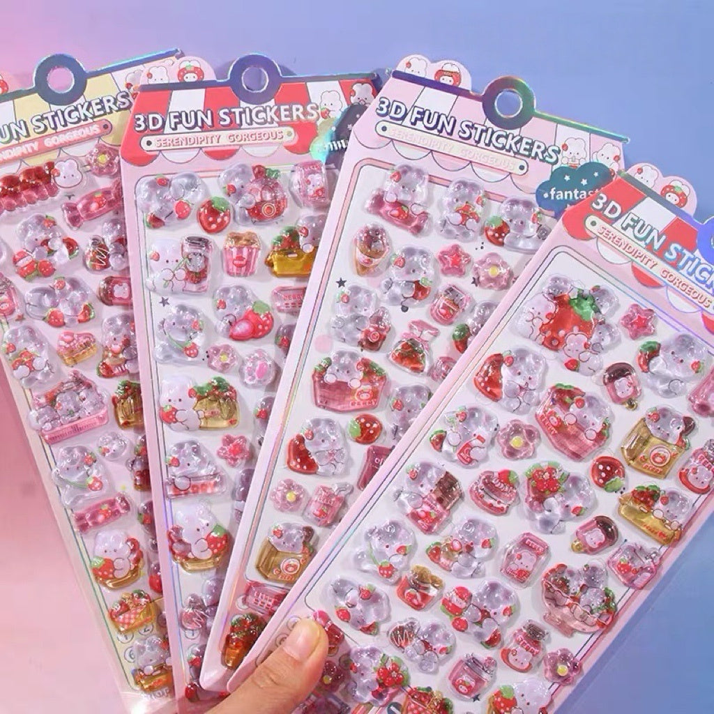 【3D】イチゴうさぎ 3D レリーフシール