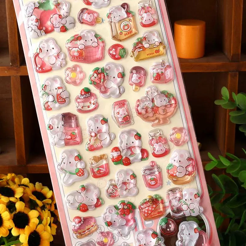 【3D】イチゴうさぎ 3D レリーフシール