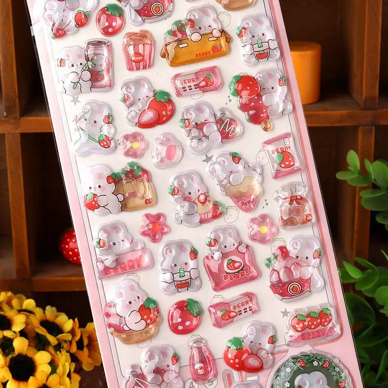 【3D】イチゴうさぎ 3D レリーフシール