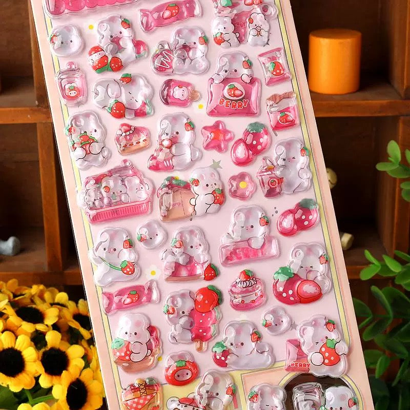【3D】イチゴうさぎ 3D レリーフシール