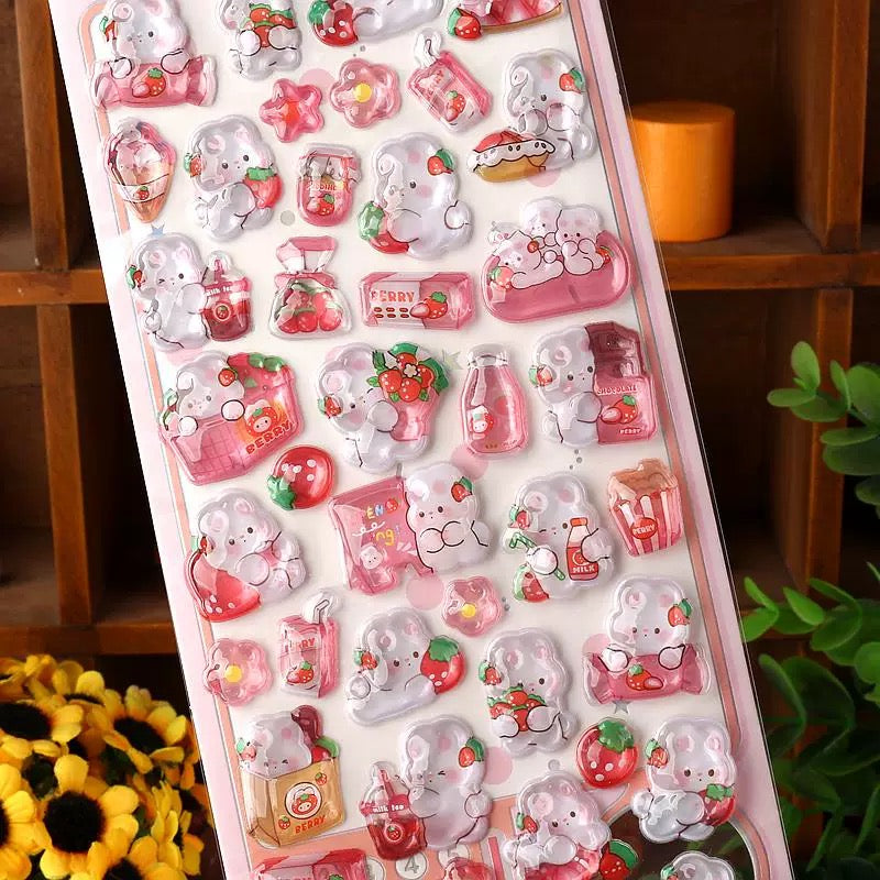 【3D】イチゴうさぎ 3D レリーフシール