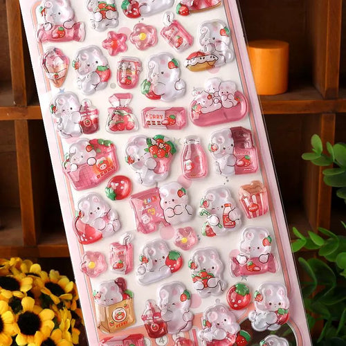 【3D】イチゴうさぎ 3D レリーフシール