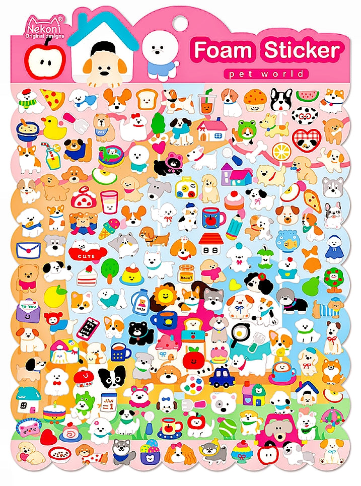 【柔らか】ミニアニマル 3D 立体バブルシール 猫・犬 手帳デコ