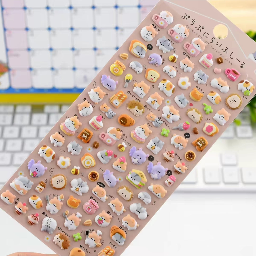 【柔らか】可愛い動物キャラクター立体シール スポンジ動物ぷっくりシール 手帳3D立体デコレーションシール