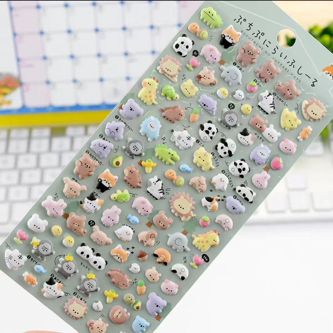 【柔らか】可愛い動物キャラクター立体シール スポンジ動物ぷっくりシール 手帳3D立体デコレーションシール