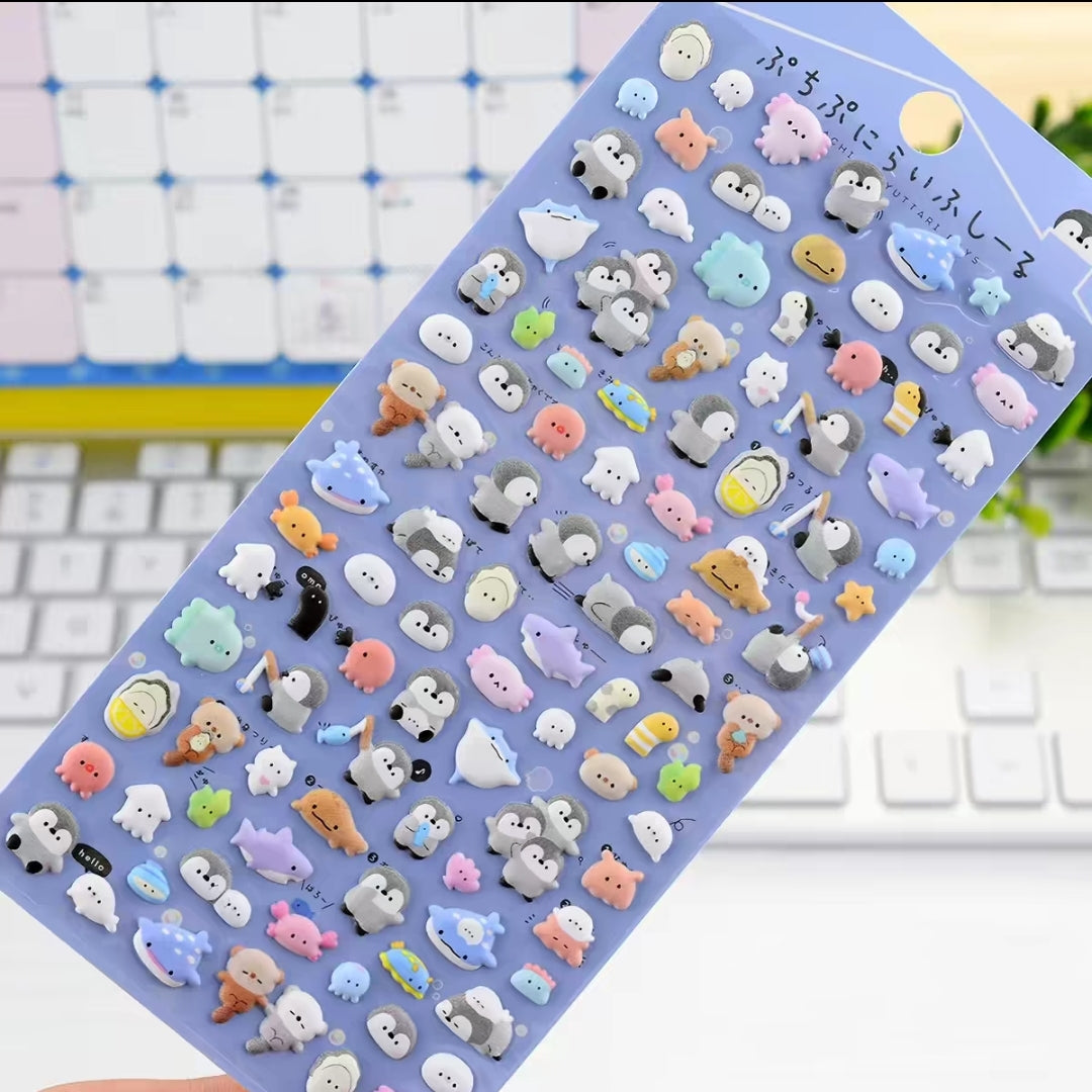 【柔らか】可愛い動物キャラクター立体シール スポンジ動物ぷっくりシール 手帳3D立体デコレーションシール