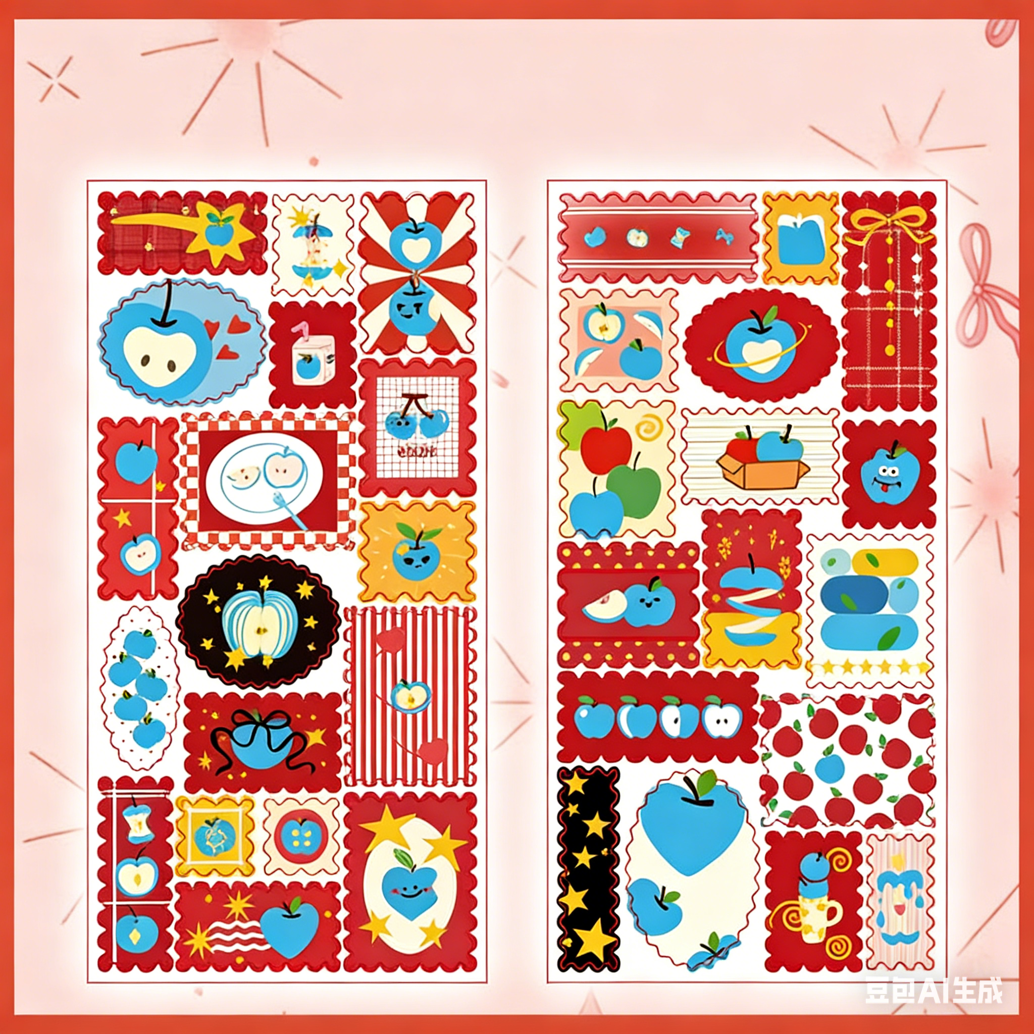 【平面】りんご・ミントフォレスト 切手風クリアシール 乙女心手帳デコ