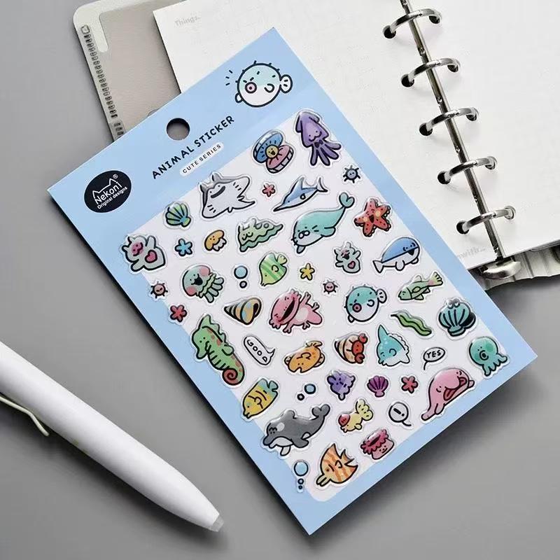 【ゼリー】キュート ラインイラスト レジンシール 動物・海辺デコ